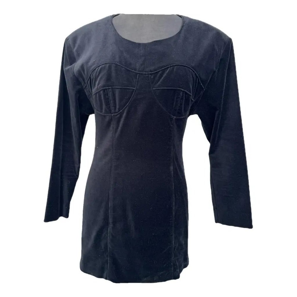 Bimba Y Lola Womens Dress Medium Black Velvet Long Sleeve‎ Bustier Shoulder Pads